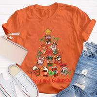 Coffee Christmas Tree Holiday Graphic Tee, Merry and Caffeinated Christmas T-Shirt, Festive Coffee Lover Xmas Shirt