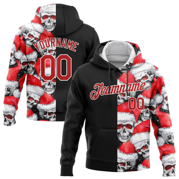 Christmas Skull Sweatshirt, Custom Santa Hat Skull Hoodie, Personalized Name Number Holiday Hoodie, Xmas Sports Pullover Hood