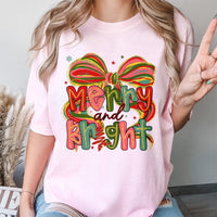 Preppy Coquette Christmas Shirt, Merry and Bright Christmas T-Shirt, Retro Holiday Graphic Tee, Adorable Festive Christmas T-Shirt, Present for Her