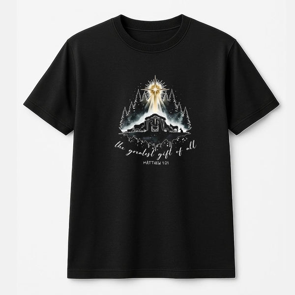 Christian Christmas Shirt, Nativity Scene T-Shirt, The Greatest Present of All Graphic Tee, Religious Holiday Shirt, Faith Xm