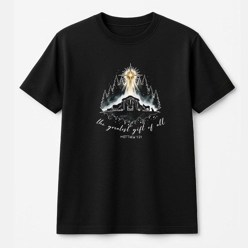 Christian Christmas Shirt, Nativity Scene T-Shirt, The Greatest Present of All Graphic Tee, Religious Holiday Shirt, Faith Xmas T-Shirt