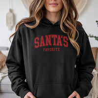 Retro Varsity Holiday Sweatshirt, Santa's Favorite Christmas Hoodie, Comfy Santa Season Hooded Pullover, Unisex Christmas Winter Hoodie