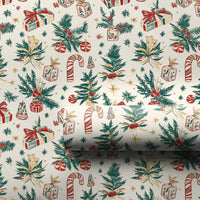 Retro Christmas Gift Wrap, Vintage Tree and Candy Cane Wrapping Paper, Traditional Holiday Wrapping Paper, Festive Winter Present Wrap