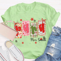 Custom Name Holiday Graphic Tee, Personalized Color Block Christmas T-Shirt, Matching Family Xmas Shirt, Festive Present Top