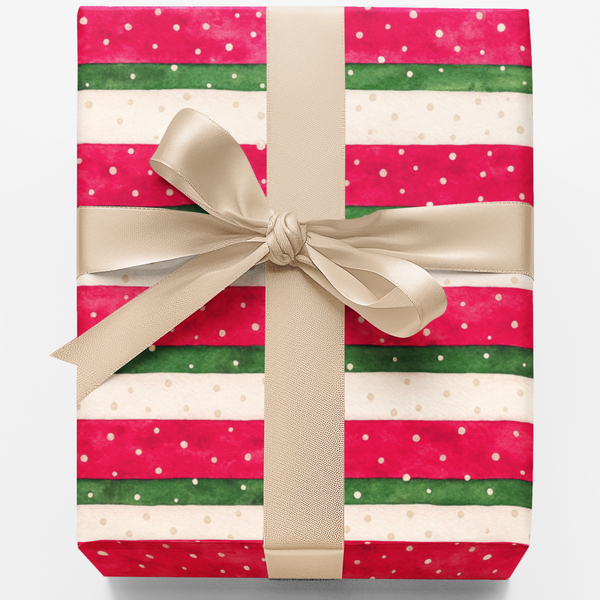 Red and Green Wavy Gift Wrap, Candy Ribbon Snowfall Wrapping Paper, Festive Holiday Present Paper, Whimsical Christmas Packag