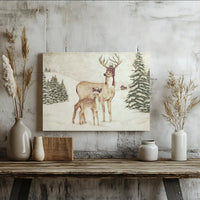 Whimsical Knit Hat Deer Canvas Print, Winter Deer Canvas Wall Art, Rustic Woodland Animal Wall Art, Cabin Christmas Holiday Decor Present