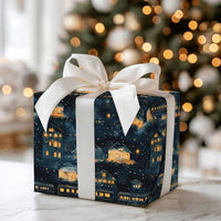Magical Winter Train Gift Wrap, Snowy Village Christmas Wrapping Paper, Comfy Night Village Wrapping Paper, Holiday Season Gift Wrap