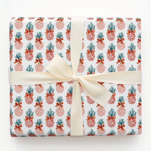 Pink Fruit Holiday Gift Wrap, Tropical Pineapple Christmas Wrapping Paper, Festive Present Wrap, Unique Winter Wrapping Paper