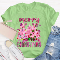 Festive Holiday Graphic T-Shirt, Pink Tree Christmas Teacher Shirt, Adorable Teacher Christmas Tee, Winter School Vacation Teacher Present