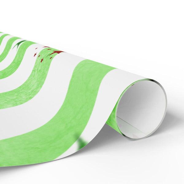 Red Stars Gift Wrap, Green Striped Wrapping Paper, Striped Star Pattern Wrapping Paper, Holiday Present Gift Wrap, Christmas 