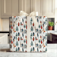Winter Shoppers Gift Wrap, Watercolor Christmas Wrapping Paper, Snowy Village Holiday Wrapping Paper, Vintage Town Gift Wrap Roll
