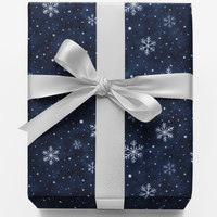 Deep Indigo Snowflake Gift Wrap, Midnight Snowfall Wrapping Paper, Celestial Winter Holiday Wrapping Paper, Christmas Gift Wrap Roll