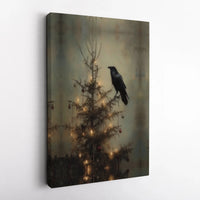 Dark Academia Raven Holiday Wall Art, Gothic Crow Christmas Tree Poster, Moody Victorian Xmas Art Print, Spooky Digital Download