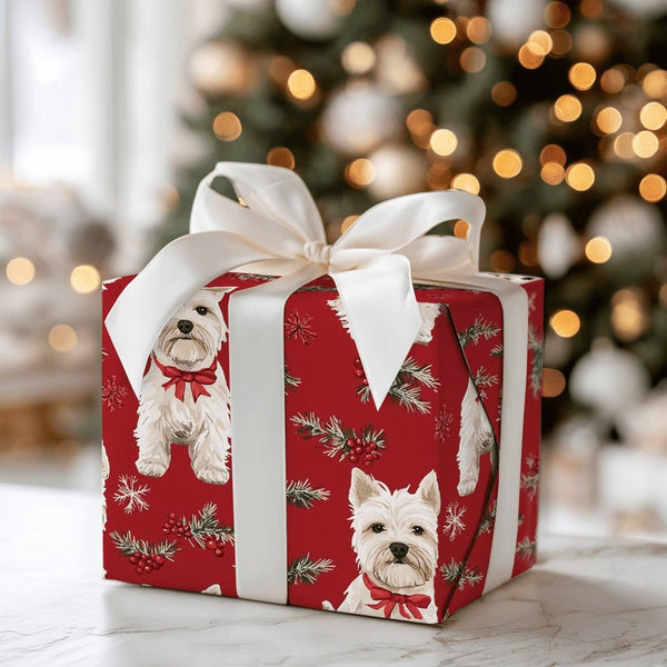 West Highland White Terrier Gift Wrap, Westie Christmas Wrapping Paper, Festive Dog Holiday Wrapping Paper, Adorable Dog Love