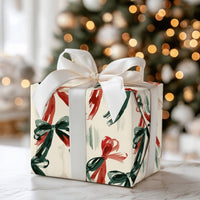 Red and Green Ribbon Gift Wrap, Christmas Bows Wrapping Paper, Painterly Holiday Gift Wrapping Paper, Festive Winter Wrap, Xmas Ribbon Wrap