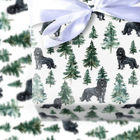 Watercolor Pine Forest Gift Wrap, Black Dog Christmas Wrapping Paper, Holiday Dog Lover Wrapping Paper Roll, Festive Winter Present Wrap
