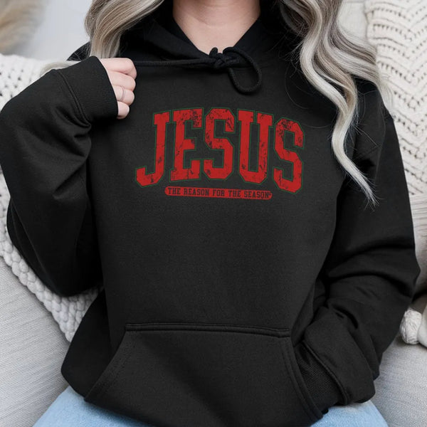 Retro Varsity Christian Hoodie, Jesus the Reason for the Season Hoodie, Faith Holiday Sweatshirt, Religious Christmas Hooded 