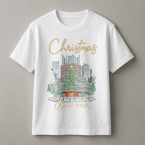 New York Holiday Tree Graphic Tee, Rockefeller Center Christmas Shirt, NYC Xmas Vacation T-Shirt, Winter City Graphic T-Shirt
