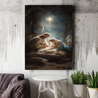 Holy Family Stable Canvas Print, Nativity Scene Canvas Wall Art, Christmas Nativity Religious Canvas Decor, Christian Holiday Canvas Art