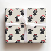 Santa Hat Dog Gift Wrap, Black Labrador Christmas Wrapping Paper, Adorable Pet Lover Holiday Wrapping Paper, Puppy Xmas Gift Wrapping Paper