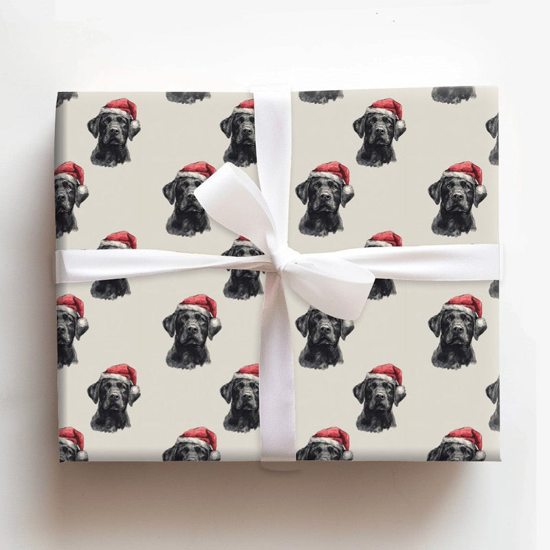 Santa Hat Dog Gift Wrap, Black Labrador Christmas Wrapping Paper, Adorable Pet Lover Holiday Wrapping Paper, Puppy Xmas Gift Wrapping Paper
