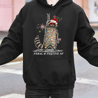 Tangled Christmas Lights Sweatshirt, Feral and Festive Raccoon Hoodie, Humorous Trash Panda Xmas Hoodie, Ugly Holiday Sweatshirt Pullover