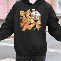 Coquette Christmas Bow Cookie Sweatshirt, Gingerbread Hoodie, Adorable Aesthetic Holiday Pullover, Winter Gingerbread Present for Her