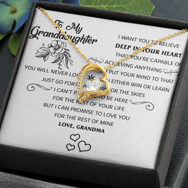 To My Granddaughter Present From Grandma, Forever Love Heart Necklace, 14K White Gold Finish Pendant, Cubic Zirconia Christma