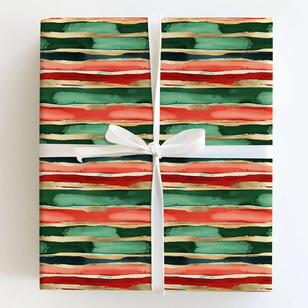 Modern Watercolor Holiday Gift Wrap, Abstract Brushstroke Christmas Wrapping Paper, Festive Stripe Wrapping Paper, Elegant Gi