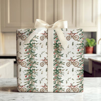 Dirt Bike Holiday Gift Wrap Roll, Motocross Christmas Wrapping Paper, Xmas Tree Motorcycle Present Wrap, Biker Winter Wrapping Paper