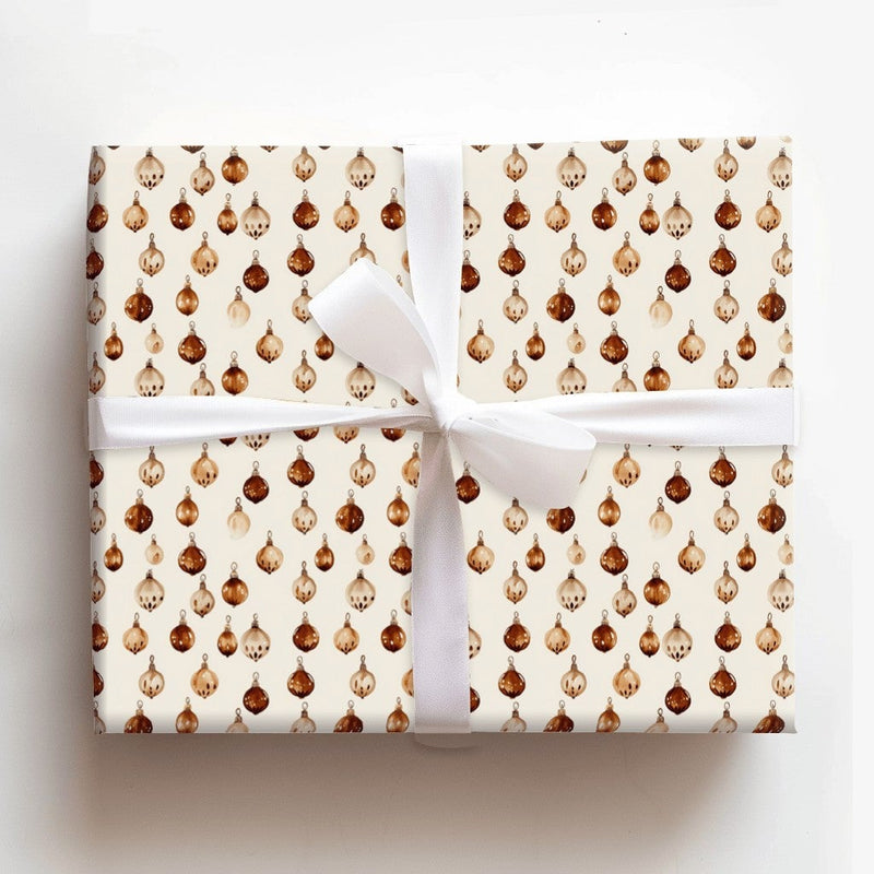 Watercolor Christmas Wrapping Paper, Neutral Bauble Wrapping Paper, Beige Ornament Holiday Wrapping Paper, Rustic Winter Gift Wrap Roll
