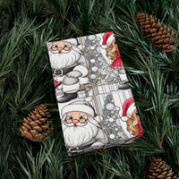 Christmas Line Art Gift Wrap, Santa and Girl Coloring Book Wrapping Paper, Santa Claus Holiday Wrapping Paper, Kids Xmas Wrapping Paper Roll