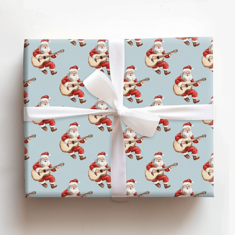 Guitarist Santa Claus Wrapping Paper, Acoustic Guitar Santa Wrapping Paper, Musician Christmas Wrapping Paper, Holiday Gift Wrap Roll