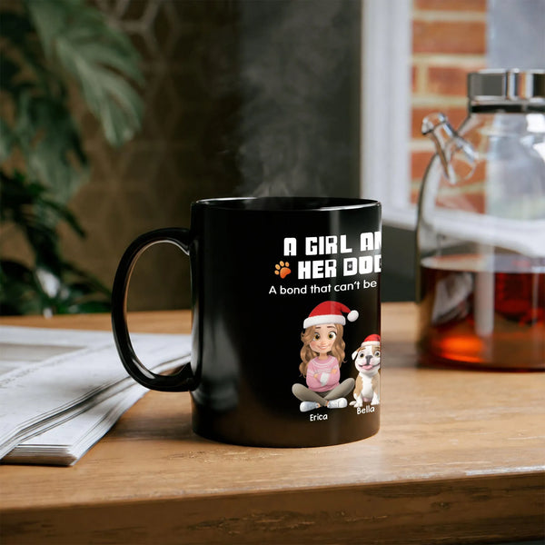 Personalized Pet Owner Coffee Mug, Girl and Her Dog Ceramic Mug, Christmas Dog Lover Cup, Adorable Puppy Graphic Drinkware Pr