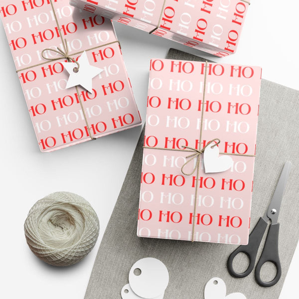 Modern Christmas Gift Wrap, Pink Ho Ho Ho Wrapping Paper, Pink Holiday Wrapping Paper Roll, Typography Gift Wrap Paper, Festi