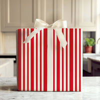 Candy Cane Stripe Gift Wrap, Classic Red and White Striped Wrapping Paper, Holiday Vertical Striped Present Paper, Christmas Gift Wrap Roll