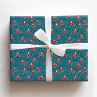 Humorous Tropical Christmas Gift Wrap, Floating Santa Inner Tube Wrapping Paper, Summer Beach Santa Wrapping Paper, Teal Holiday Wrapping Paper