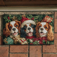 Holiday Dog Welcome Mat, Christmas King Charles Spaniel Doormat, Cavalier Spaniel Door Mat, Festive Pet Lover Entryway Floor Mat Decor Present
