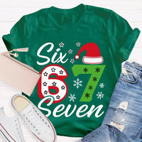 Festive Holiday Graphic Tee, Christmas Santa Hats Snowflakes T-Shirt, Adorable Winter Xmas Party Shirt, Retro Santa Snowflake Graphic T-Shirt