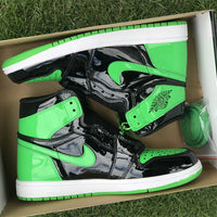 High Top Sneakers, Black Green Colorway, Patent Leather Footwear, Lace Up Design, Casual Gift for Sneaker Fans