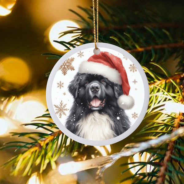 Santa Hat Dog Christmas Ornament, Newfoundland Dog Ceramic Ornament, Adorable Pet Holiday Tree Ornament, Puppy Keepsake, Pres