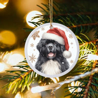 Santa Hat Dog Christmas Ornament, Newfoundland Dog Ceramic Ornament, Adorable Pet Holiday Tree Ornament, Puppy Keepsake, Present for Dog Lovers