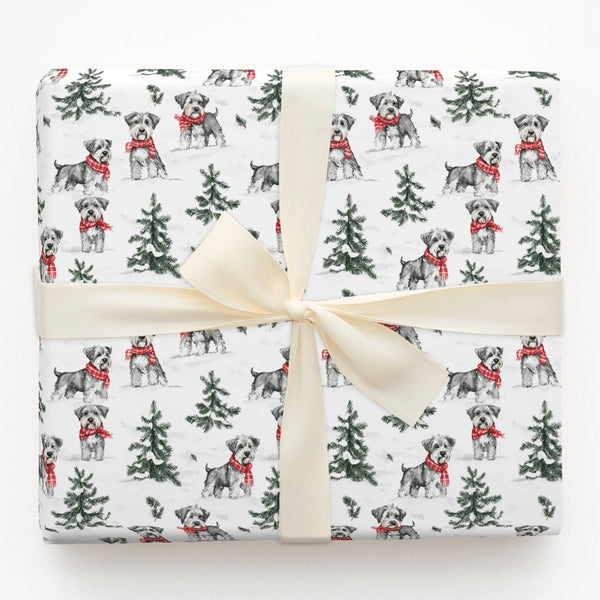 Festive Dog Gift Wrap, Schnauzer Christmas Wrapping Paper, Winter Plaid Scarf Puppy Wrapping Paper, Holiday Pet Gift Wrap for