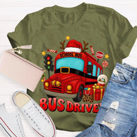 Santa Hat Holiday Bus T-Shirt, School Bus Driver Christmas Shirt, Humorous Xmas Transportation Staff Tee, Bus Driver Appreciation Present