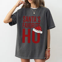 Humorous Naughty Christmas Graphic Tee, Santa's Favorite Ho T-Shirt, Retro Holiday Party Shirt, Sarcastic Christmas Drinking T-Shirt for Women