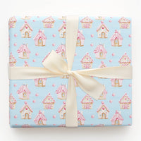 Watercolor Gingerbread Gift Wrap, Pink Gingerbread House Wrapping Paper, Pastel Pink Christmas Wrapping Paper, Adorable Holiday Gift Wrap Roll