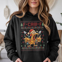 F-Caw-F Holiday Sweatshirt, Humorous Chicken Ugly Christmas Hoodie, Rooster Humor Xmas Hoodie, Festive Pullover Hoodie, Secret Santa Present
