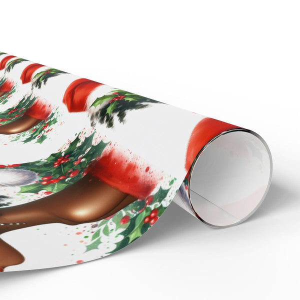 Afro Christmas Gift Wrap, Black Woman Santa Hat Wrapping Paper, Black Santa Holiday Wrapping Paper, African American Present 