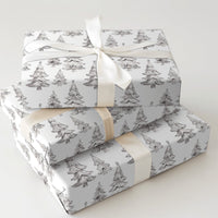 Sketched Monochrome Pine Gift Wrap, Minimalist Tree Christmas Wrapping Paper, Modern Xmas Wrapping Paper, Nordic Holiday Gift Wrapping Paper