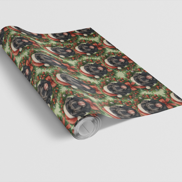 Festive Winter Woodland Gift Wrap, Newfoundland Dog Christmas Wrapping Paper, Holiday Dog Wrapping Paper, Pet Lover Christmas